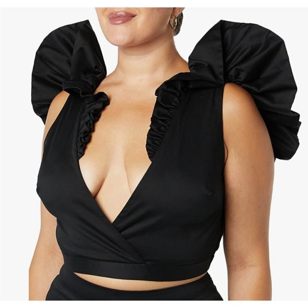 Making the Cut Black Ruffle Sleeveless Crop Top XXL New Sienna Li Winning Look
